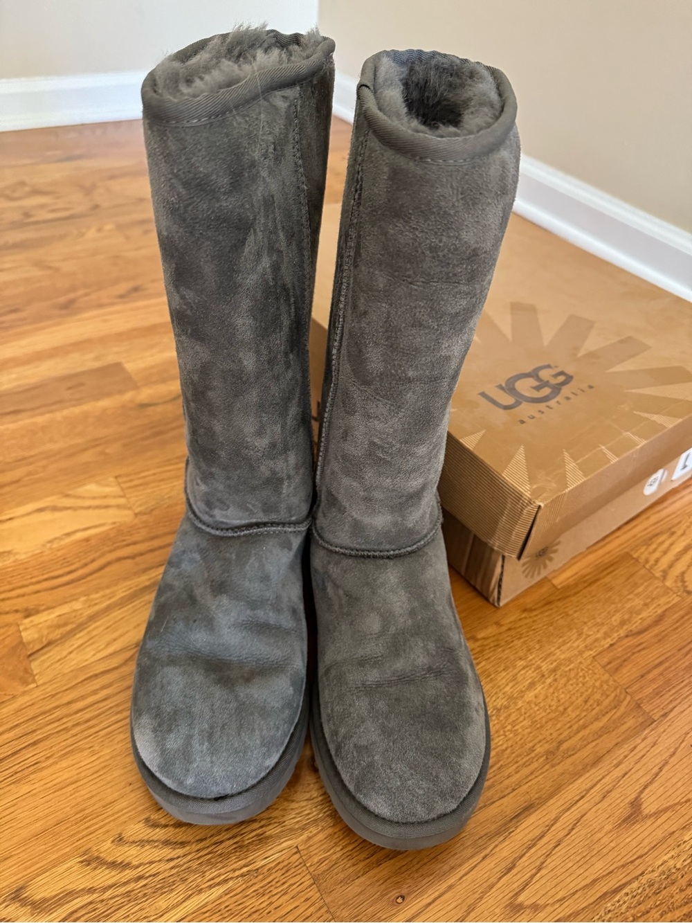 UGG Tall Classic Shearling-Lined Boots in Grey